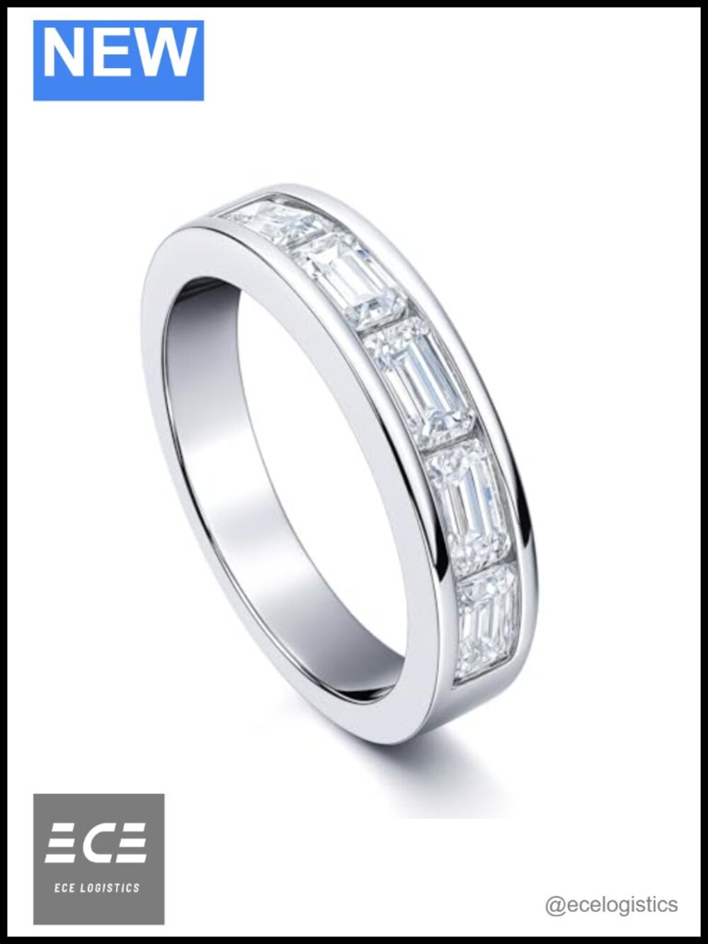Sterling Silver CZ Half Eternity Band Ring Channel Set Emerald Cut 1.5ct